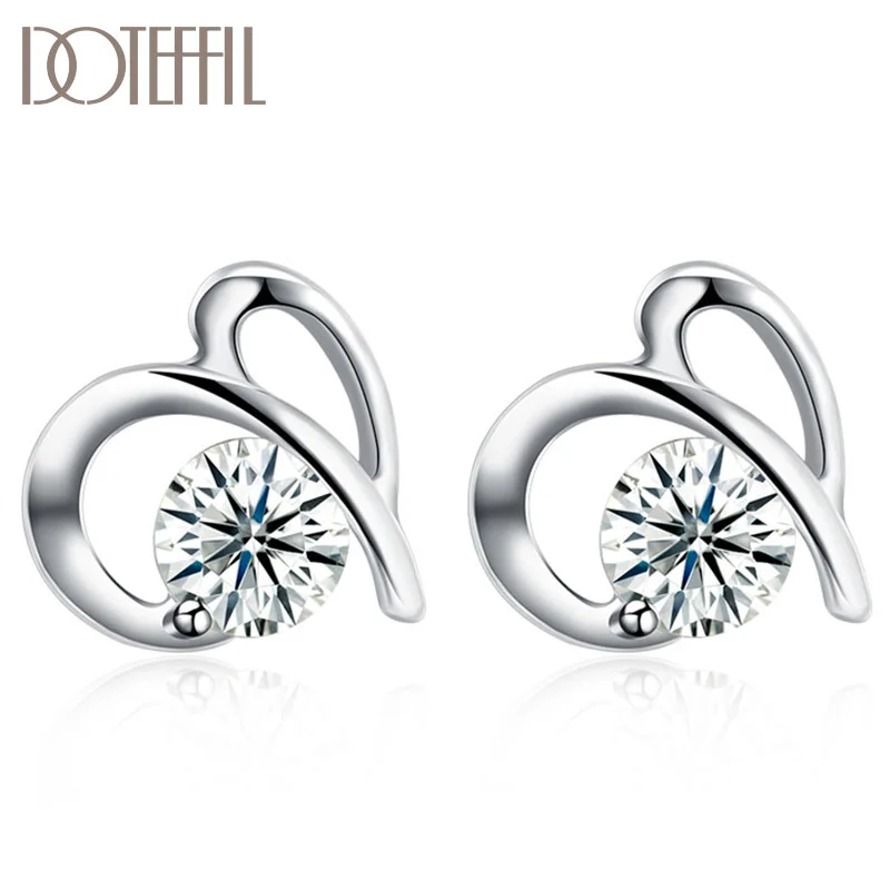 DOTEFFIL 925 Sterling Silver Charm Heart-shaped AAA Zircon Earrings Women Jewelry 