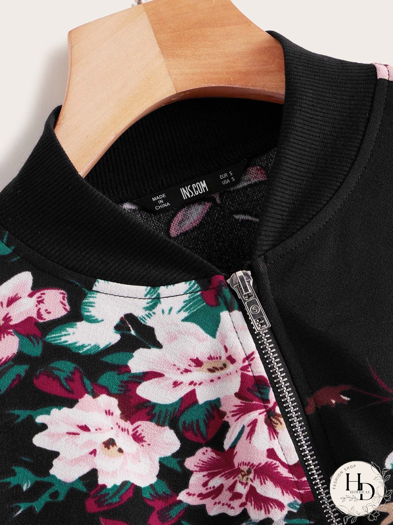 Botanical Print Zip Up Bomber Jacket