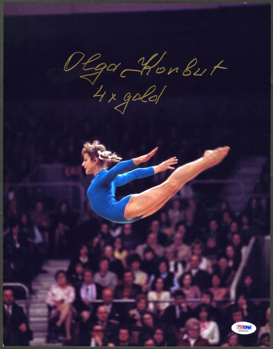 Olga Korbut SIGNED 11x14 Photo Poster painting +4 x Gold Olympic Gymnastics PSA/DNA AUTOGRAPHED