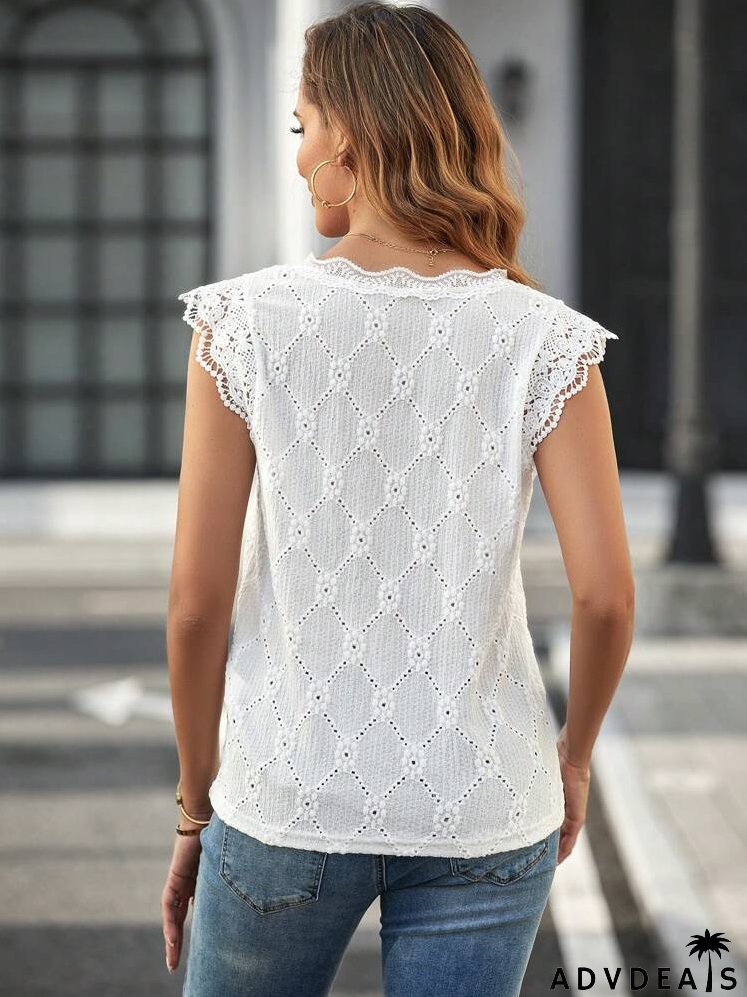 Eyelet Embroidery Scallop Trim Tee