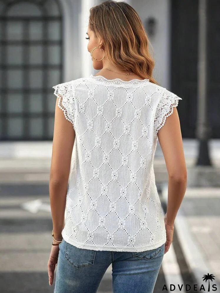 Eyelet Embroidery Scallop Trim Tee