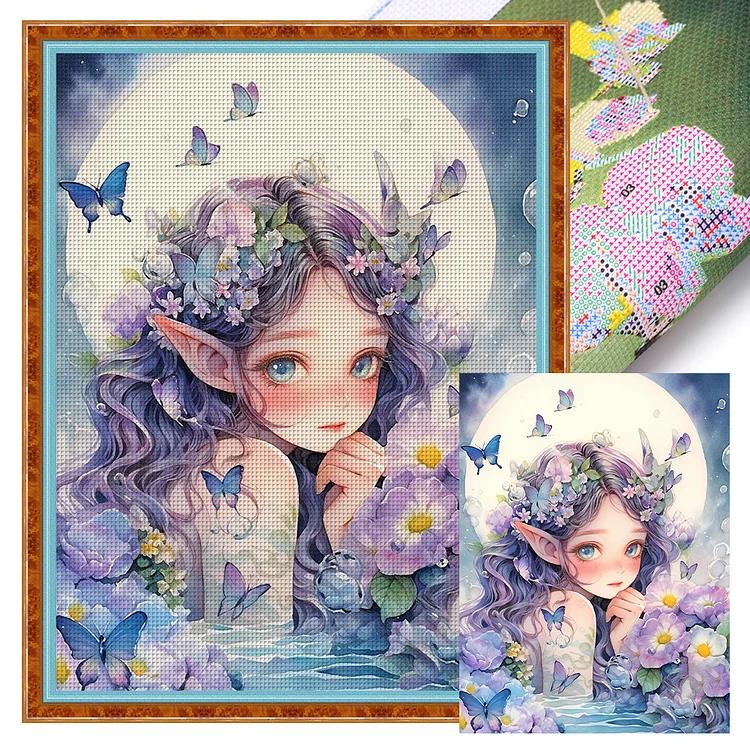【Huacan Brand】Butterfly Flower Girl 11CT Stamped Cross Stitch 40*55CM