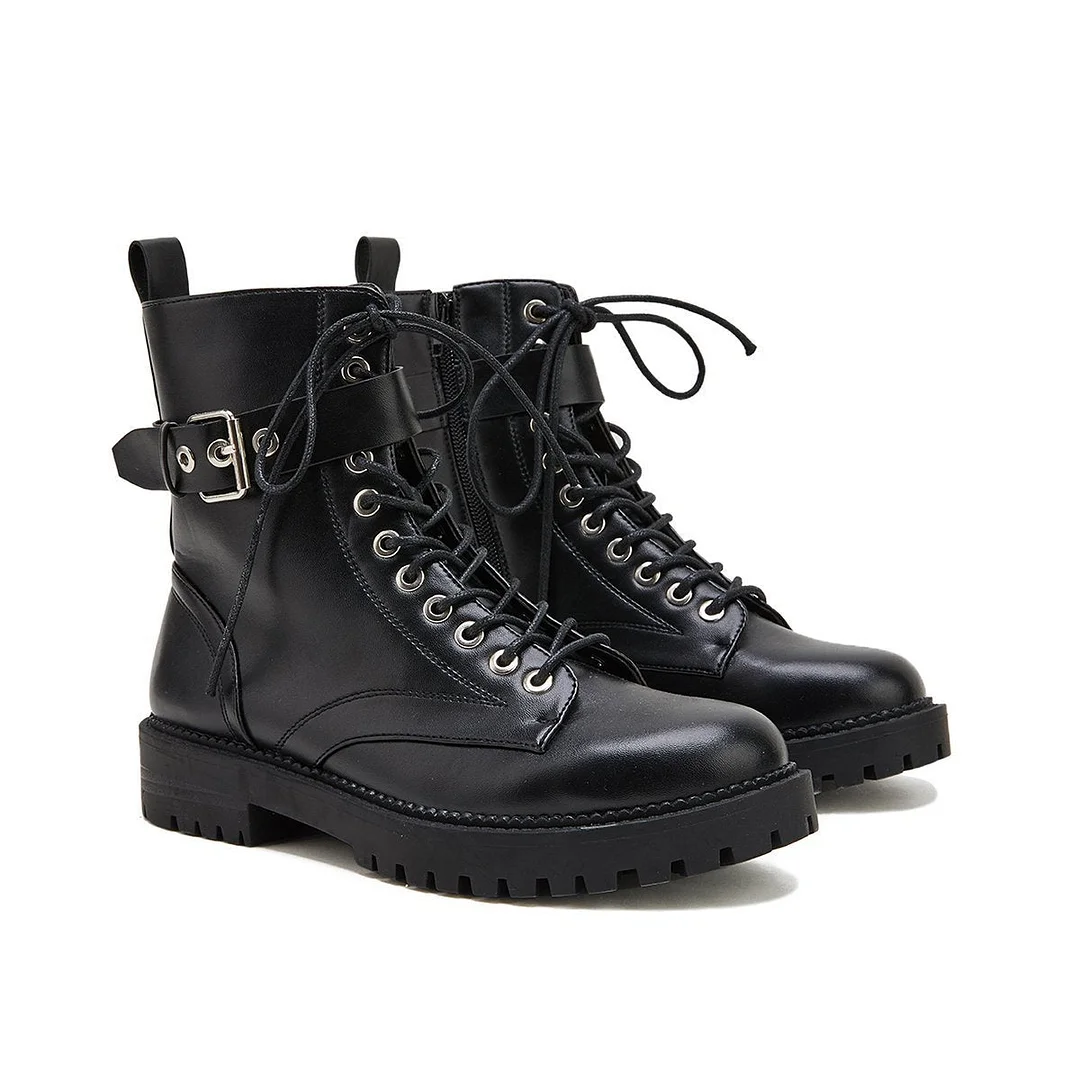 Women's Fashion Buckle Combat Leather Boots