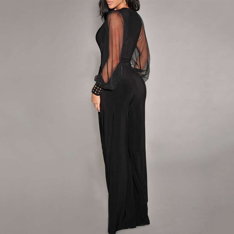 Mariam Full Sleeve Mesh See Through V Neck Jumpsuit