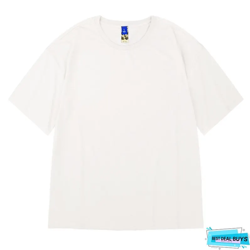 Men's Cotton Short Sleeve Over Sized Solid Color Loose T-shirt