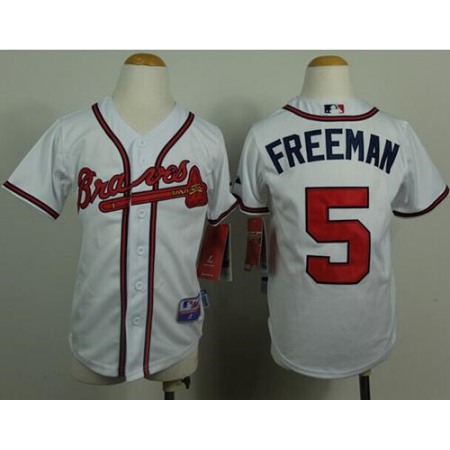 Youth Atlanta Braves #5 Freddie Freeman White Cool Base Stitched  MLB Jersey