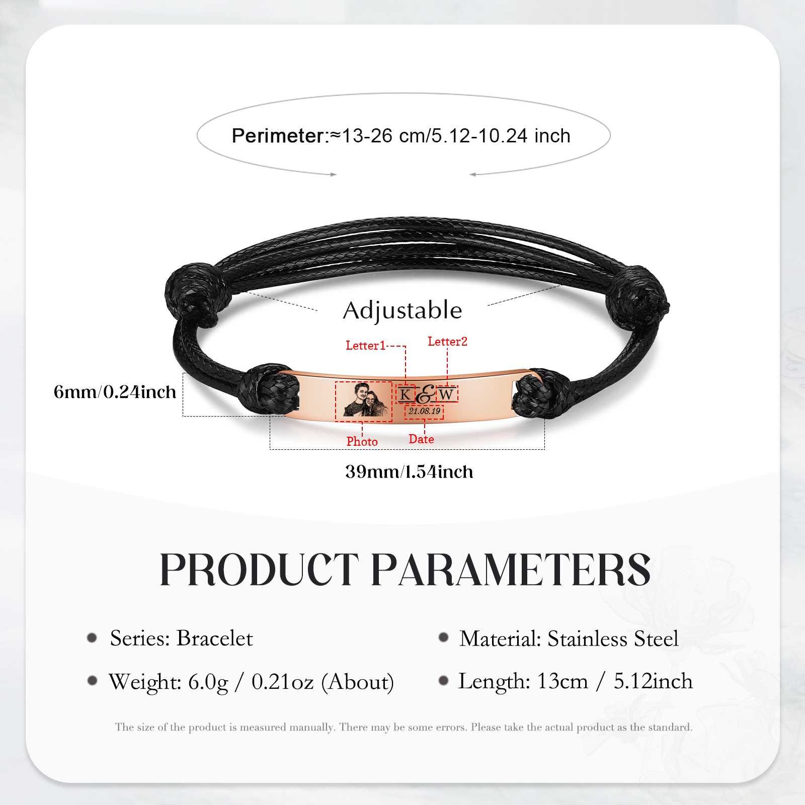 Braccialetti acciaio inox 1 nome 2 lettere e 1 foto personalizzabili per coppia multicolori da scegliere