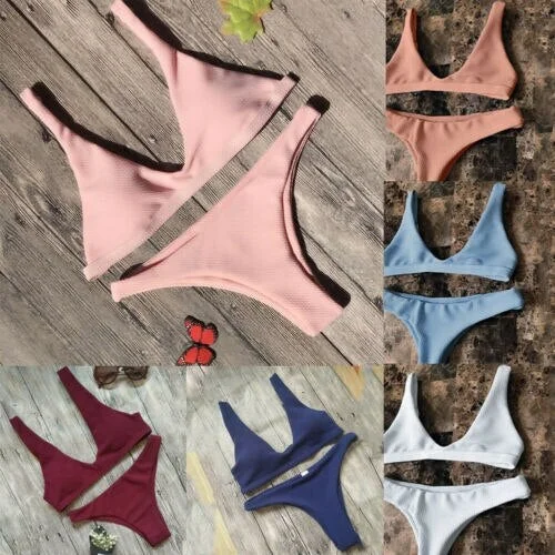 Summer Women Push-up Padded Bra Solid Bikini Set Swimsuit Triangle Swimwear Bathing Suit Beachwear Swimming Suit