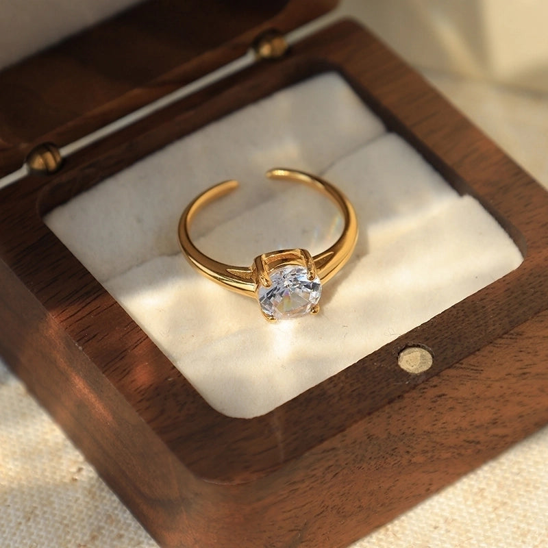 Elegant Romantic Shiny Geometric 304 Stainless Steel Zircon 14K Gold Plated Inlay Open Rings