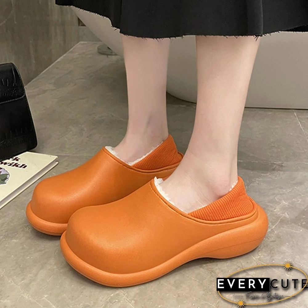 Waterproof Winter Shoes For Women Platform Cotton Slippers Warm Thick Soled Plush Flats Shoes