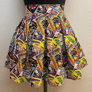 pornhint Pornhint Handmade Skirts with POCKETS! Printed Pleated High Waisted Skater Skirt Made with DC Comics Superman Comic Book Fabric