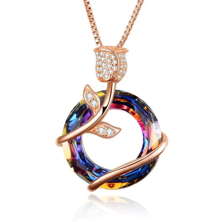For Love - S925 I'd Walk Through A Garden Forever Crystal Rose Necklace