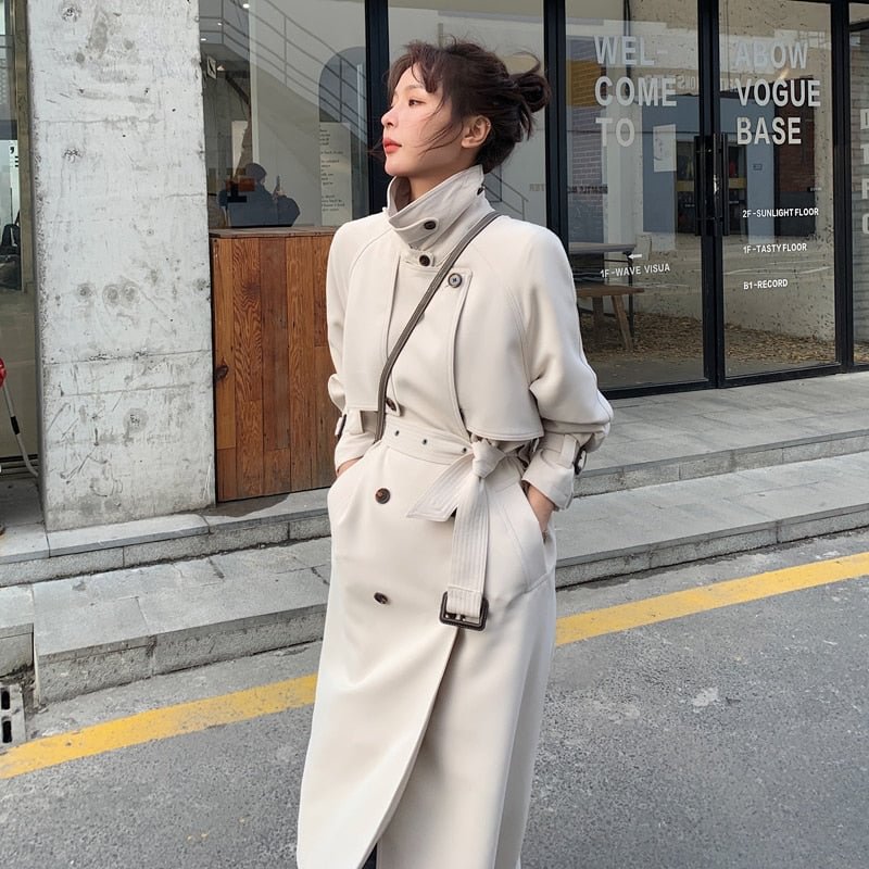Fashion Korean Style Women Trench Coat Double-Breasted Long Windbreaker for Lady Spring Autumn Outerwear Female Duster Coat