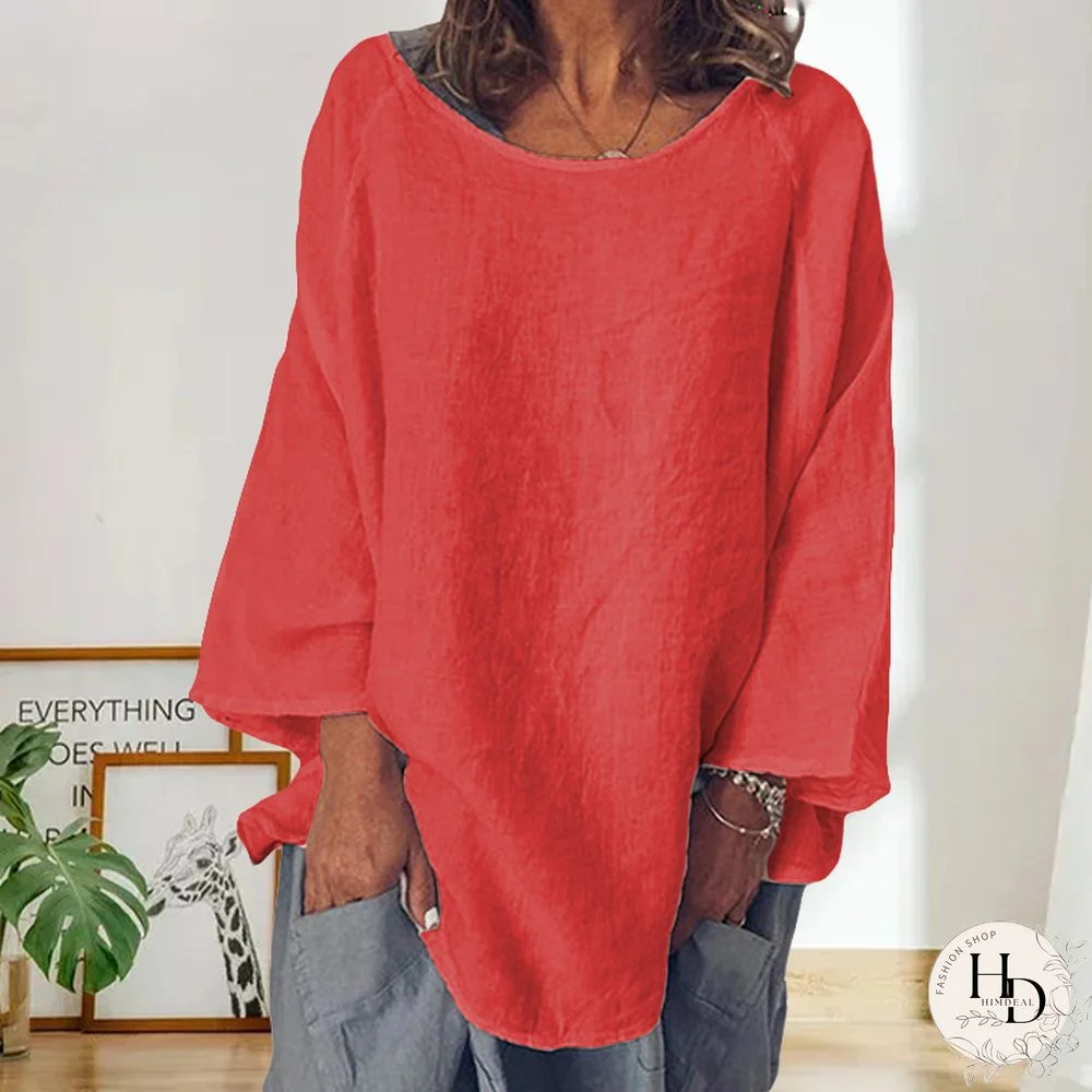 Women's Cotton Linen Solid Color Loose Top T-Shirt