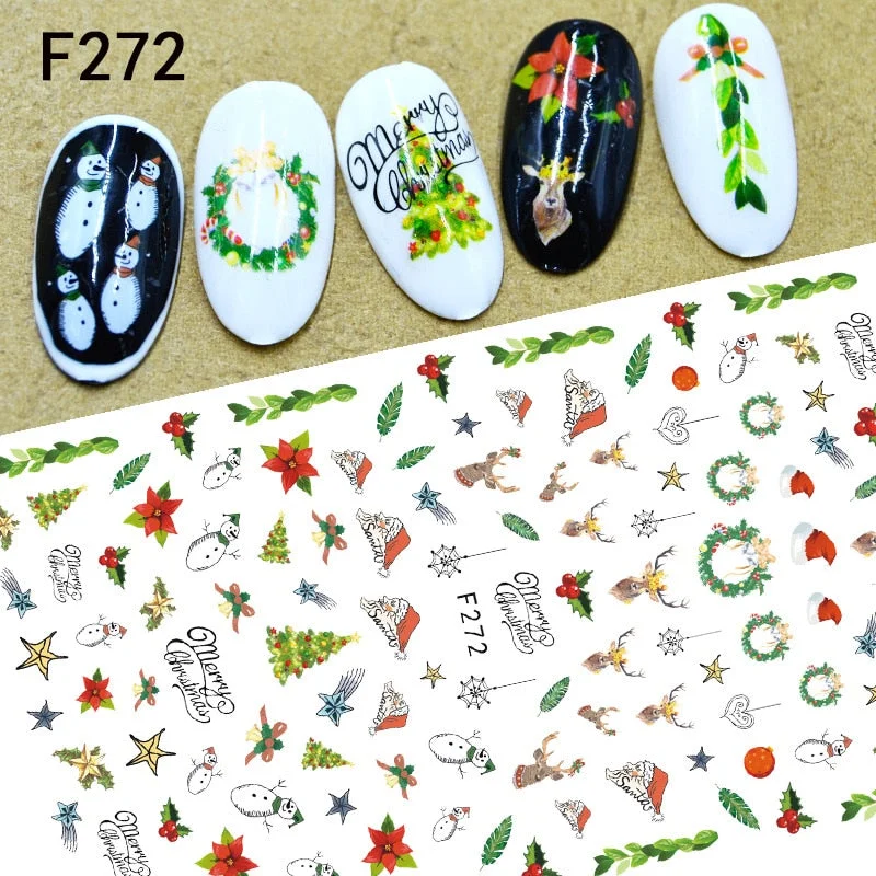 Christmas Design Nail Art Decorations Stickers Abstract Colorful Snowflake Winter Xmas Tree Sliders Nail Decals for Women-Nail Inspo