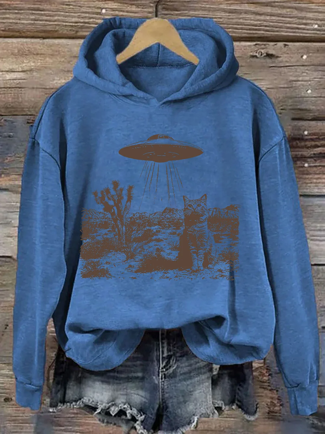 Vintage UFO Cowboy Cat Hoodie