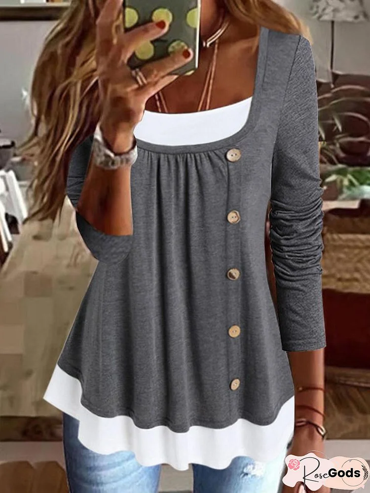 Casual Plain Autumn Regular Fit Long Sleeve Crew Neck Regular H-Line Regular Tops For Women