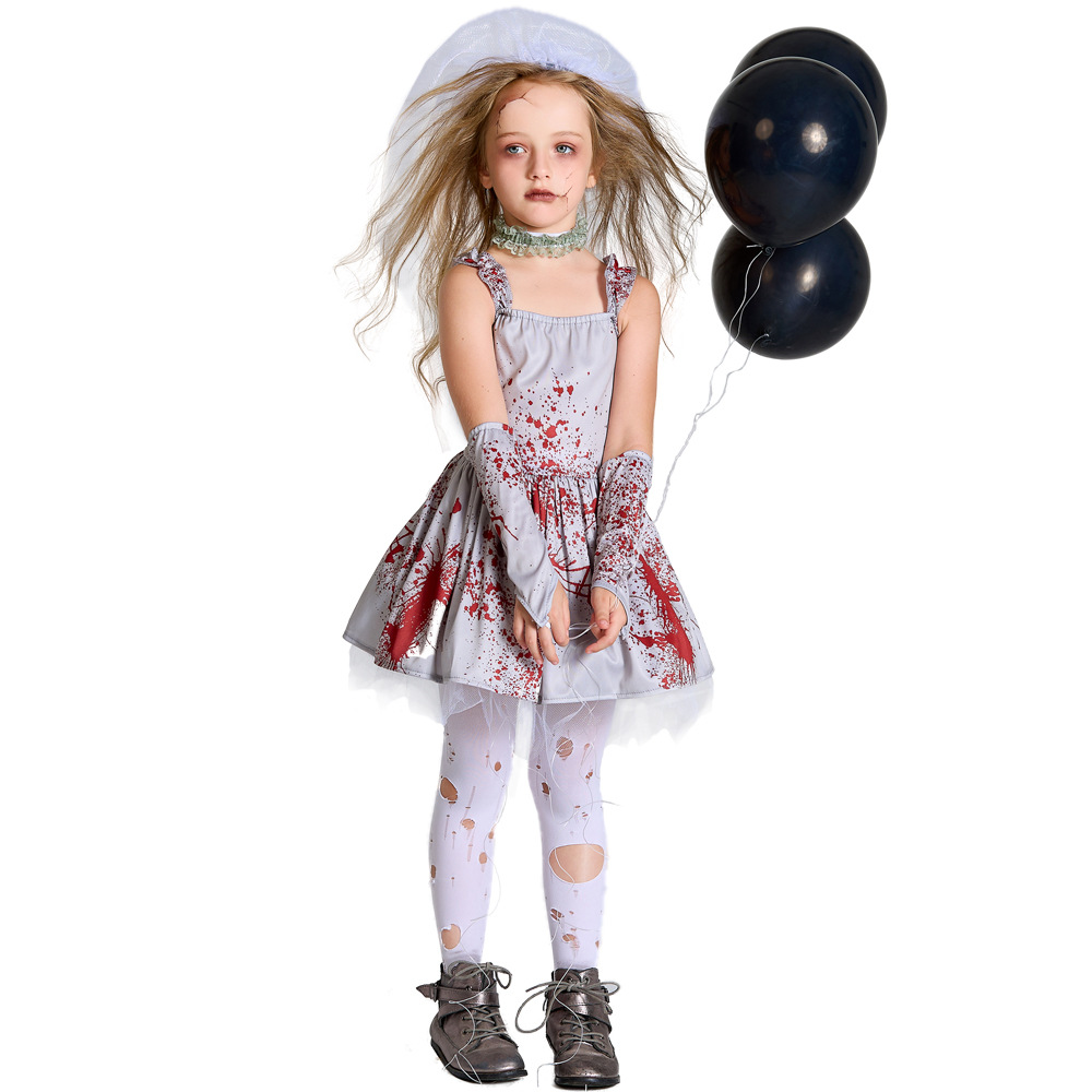 [Wetrose] Halloween Ghost Bride Cosplay Costume Bloody Zombie Vampire Wedding Newlyweds Women Kids Kid Set Party Carnival Ripped