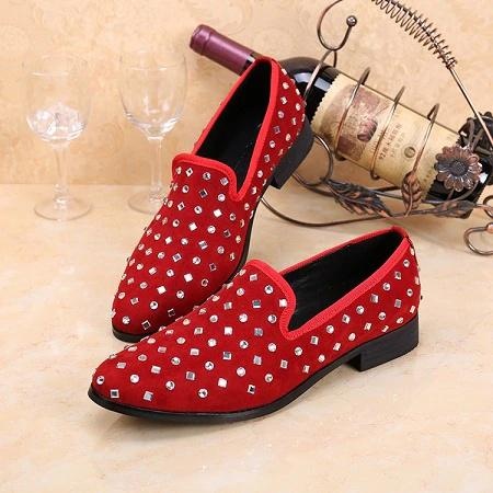 GOOSHOE White Crystal Men Loafers Black Red Leather Men And Dress Shoes Men's Flats EU48