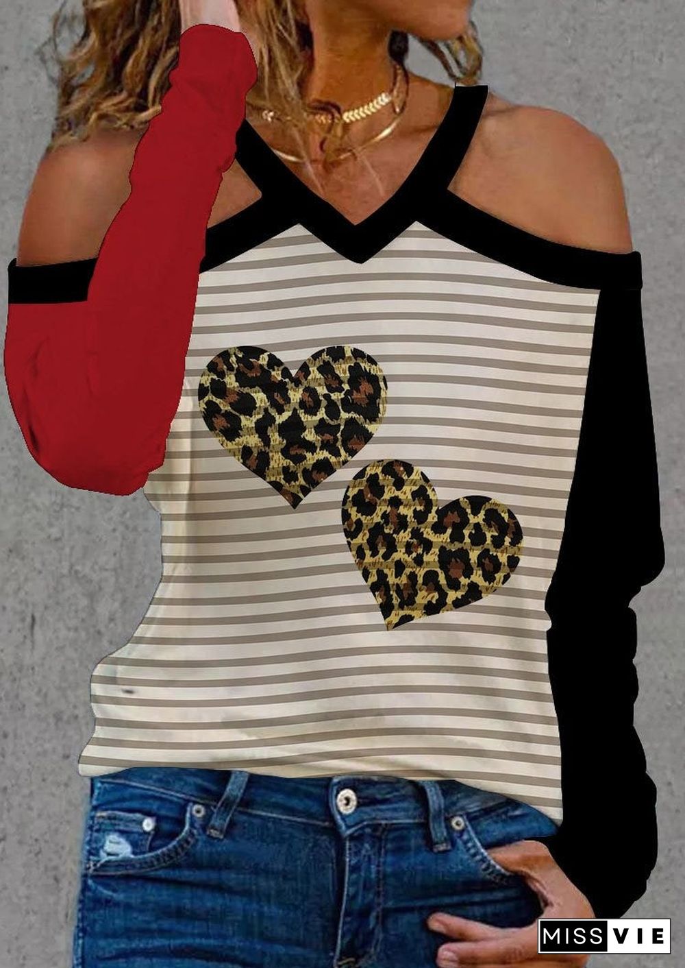 Red Chenked And Heart Printed Shirt