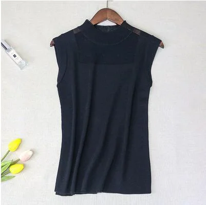 Hollow Out Tank Tops Women Summer Lce Silk  Knitted Vest Top Sleeveless Casual Korean Tops Elasticity Solid Slim Pullover