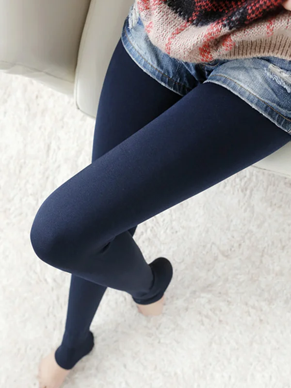 Simple Skinny Leg Keep Warm Solid Color Leggings