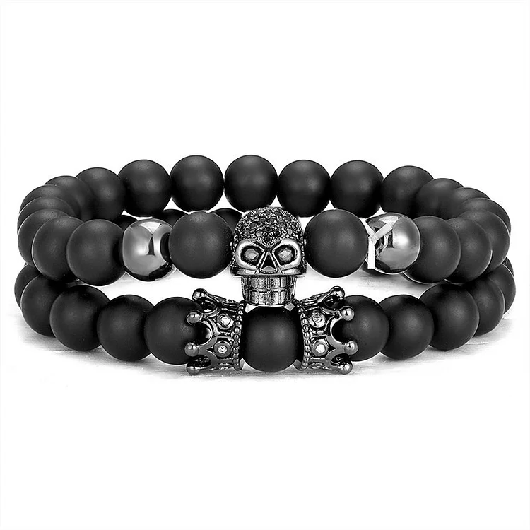 Zircon Skull Frosted Stone Bead Set Bracelet