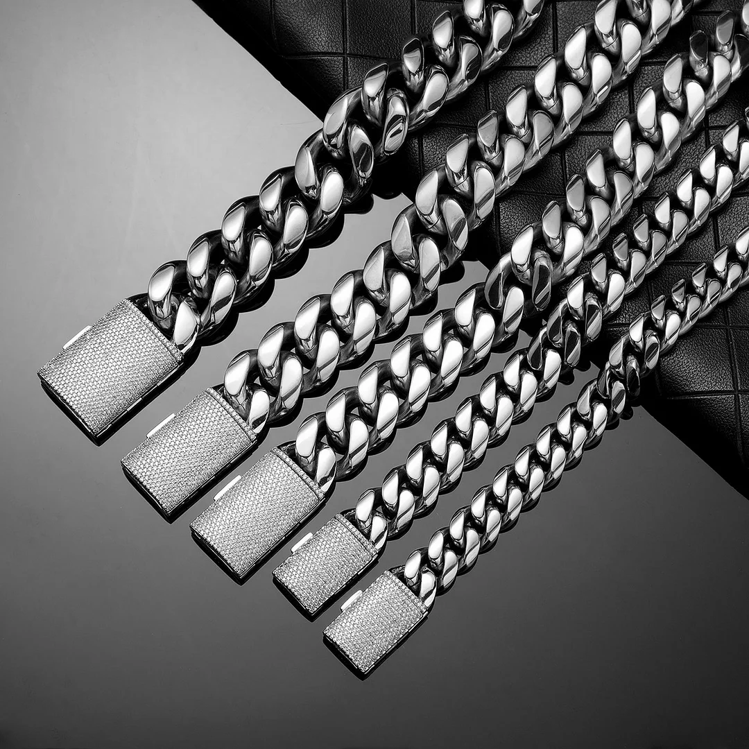 Cuban Link Chain for Men Iced Out Silver Gold Miami Cuban Necklace Diamond Cuban Link Chain Women 8.5/16/18/20/22/24/26/28/30/32 Inches Jewelry