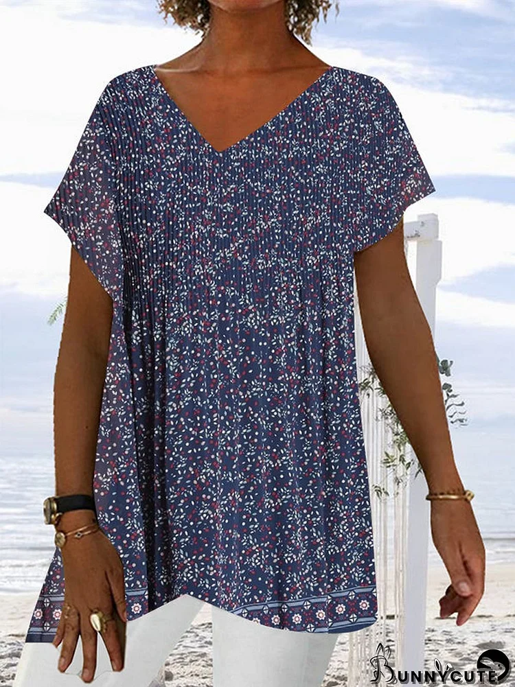 Women's V-Neck Short Sleeve Printed Tops