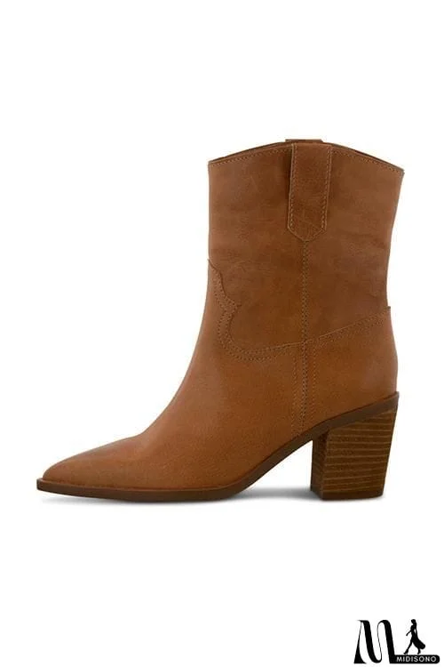 MidiSono - Pointed Toe Mid Heel Ankle Boots