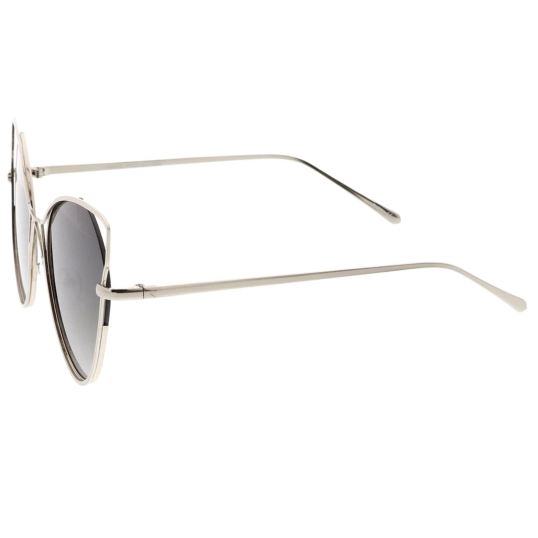 Women's Open Metal Slim Temple Neutral Colored Flat Lens Oversize Cat Eye glasses 60mm