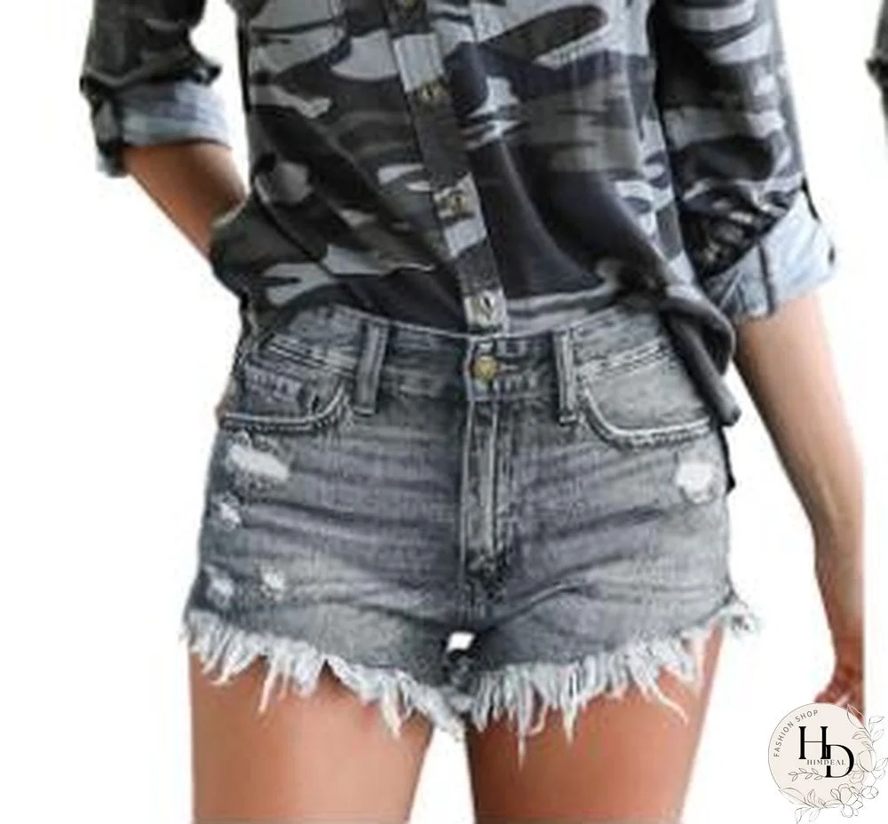 Printed Paneled Gothic Denim Shorts