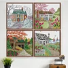 4pcs Cross Stitch - 14CT Stamped - Hut One Two Three Four (16*16cm)、[Everydayedeals]