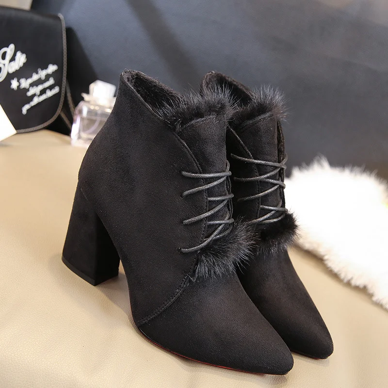 Autumn and winter new lady Martin boots suede rough heel and high heel tie with European and American boots children batch-PABIUYOU- Women's Fashion Leader