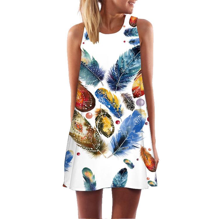 Printed Round Neck Strapless Casual Dress