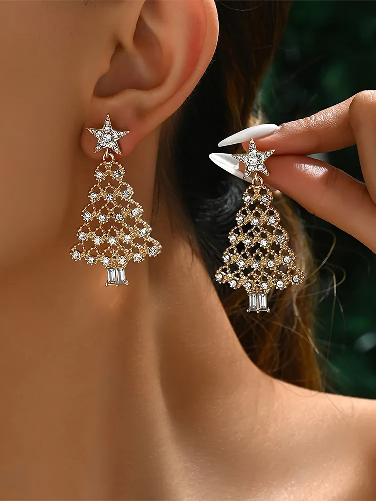 Christmas Tree Diamond Studded Earrings
