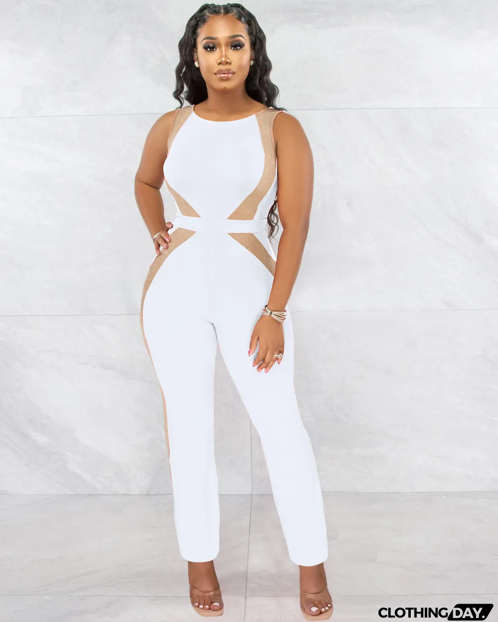 Fashion Patchwork Milk Silk Jumpsuit