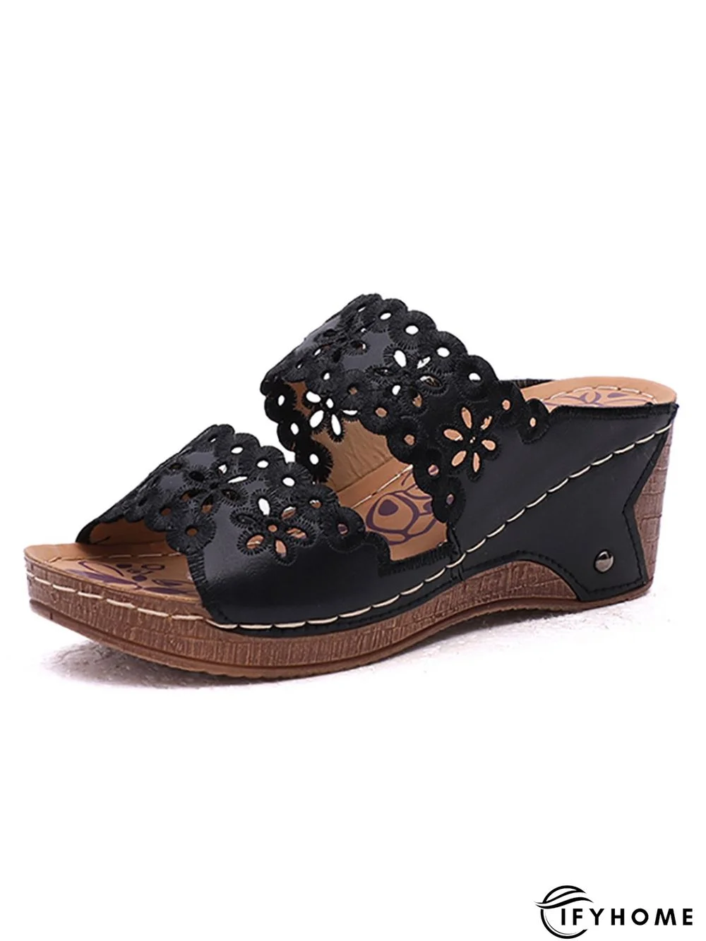 Embroidered Cutout Platform Wedge Slipper Sandals | IFYHOME