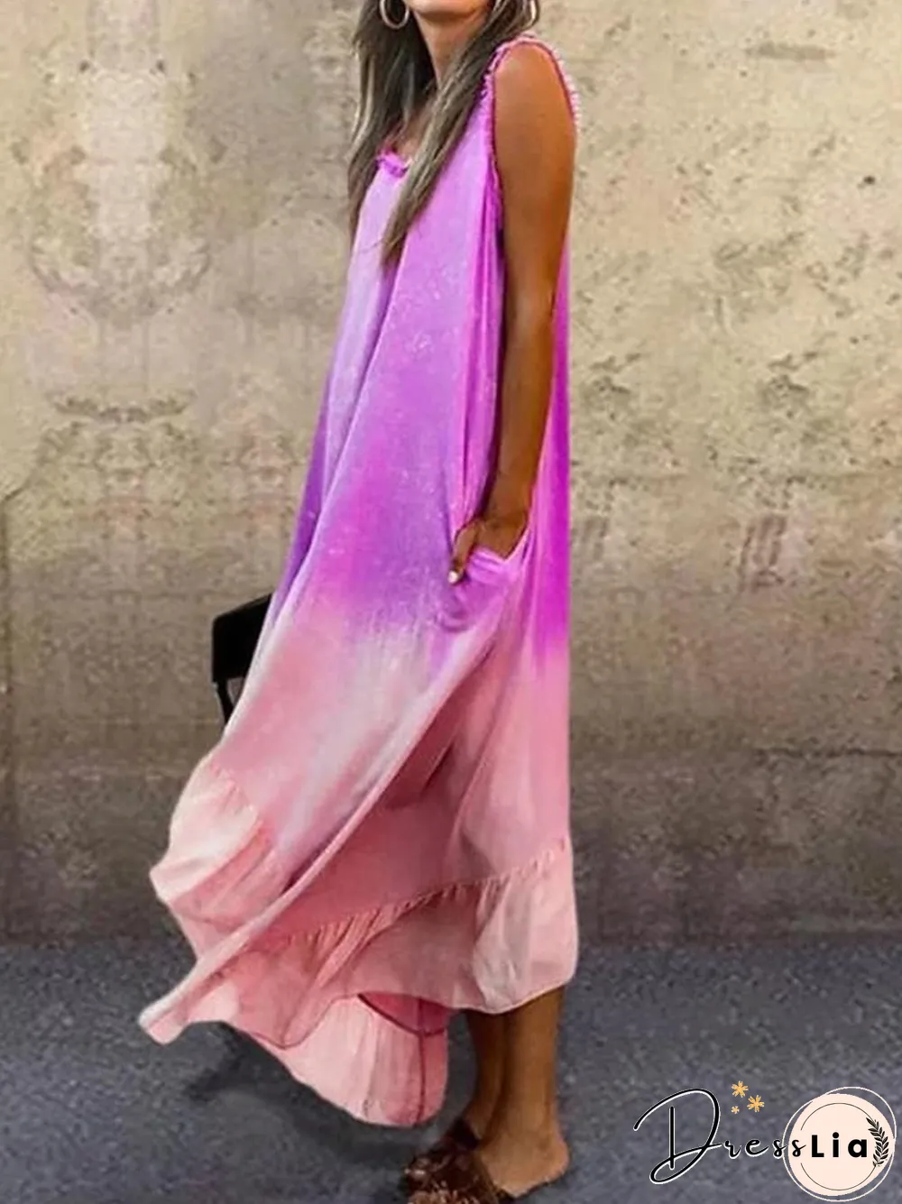 Women's A-Line Dress Midi Dress Sleeveless Tie Dye Summer Hot Casual Purple Fuchsia Light Green Light Blue S M L XL XXL 3XL