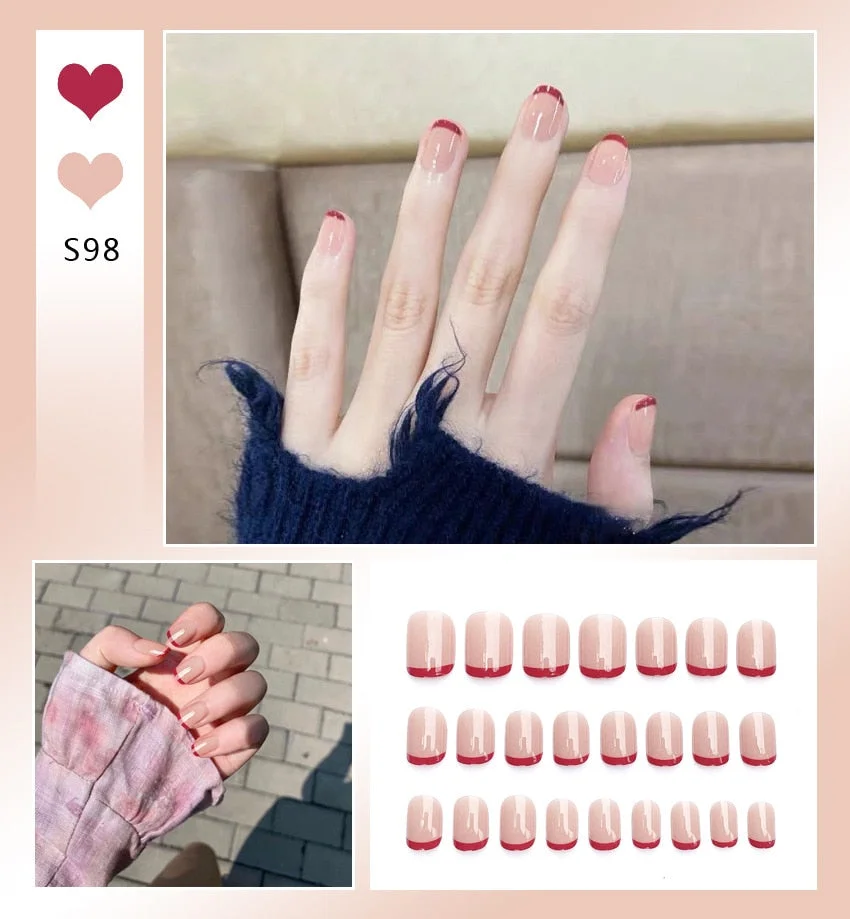 Simple French Short Style Designs Natural False Nails Suitable Girls Daily Wearing Full Cover Finished Detachable Nail tips glue-Nail Inspo