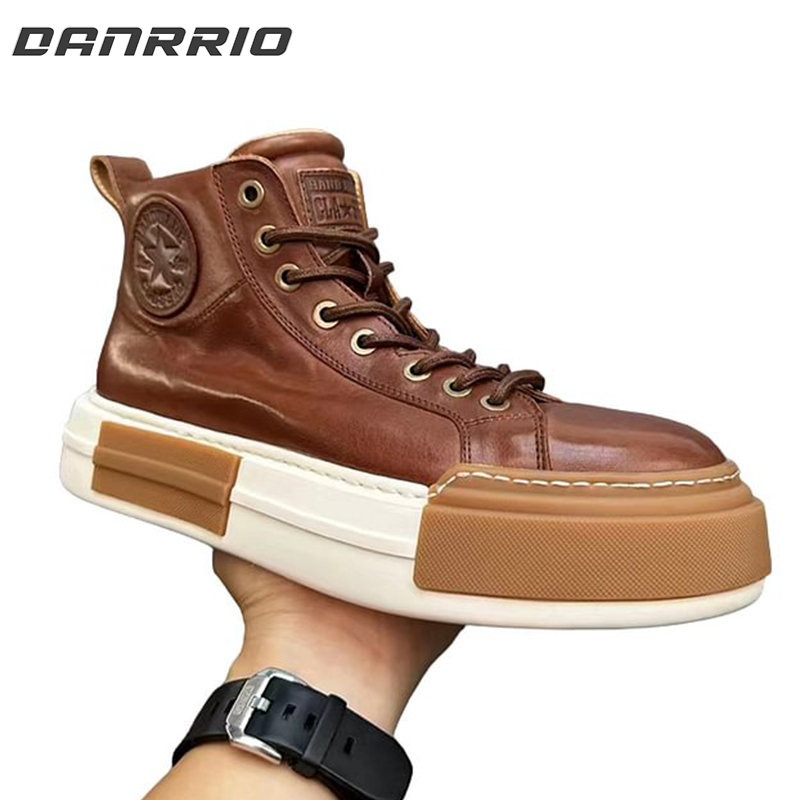 Handmade Retro Horsehide Mid-top Skate Shoes DANRRIO.COM DANRRIO