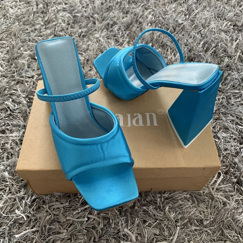 Fashion Triangle High Heels Summer Sandals Women 2022 Sexy Satin Soft Padded Party Shoes Woman Runway Back Strap Dress Sandals