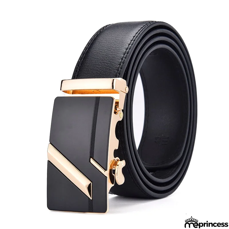 Men's Genuine Leather Solid Strap Alloy Automatic Buckle Belt