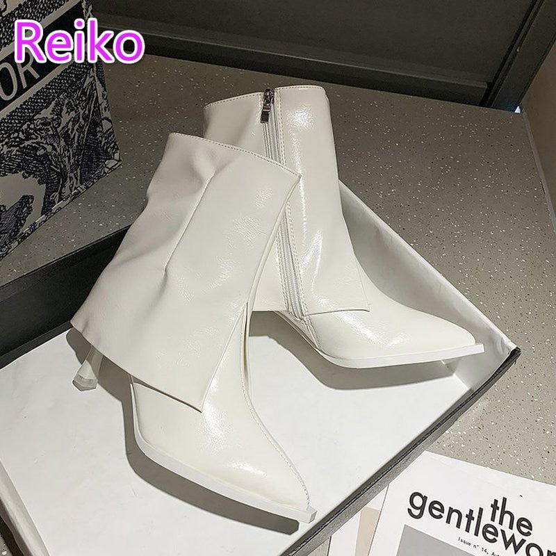 2021 autumn and winter new stiletto Martin boots white high-heeled fashion boots side zipper mid-tube boots chunky boots