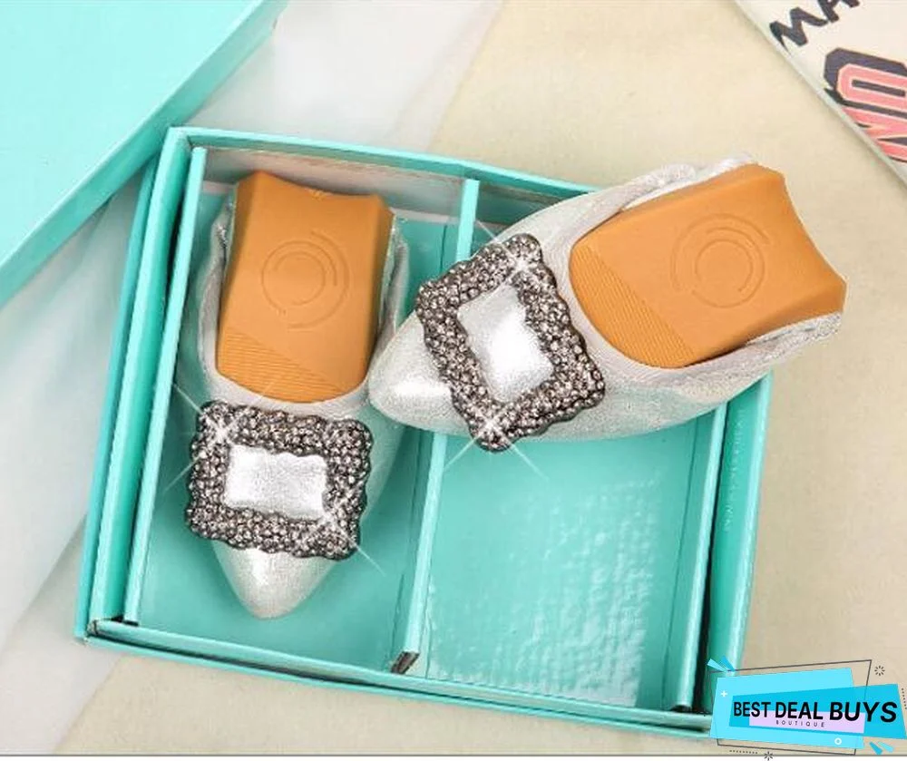 Crystal Ballet Flat Shoes Rhinestone Women Butterfly Pointed Toe Golden Shoes Flats