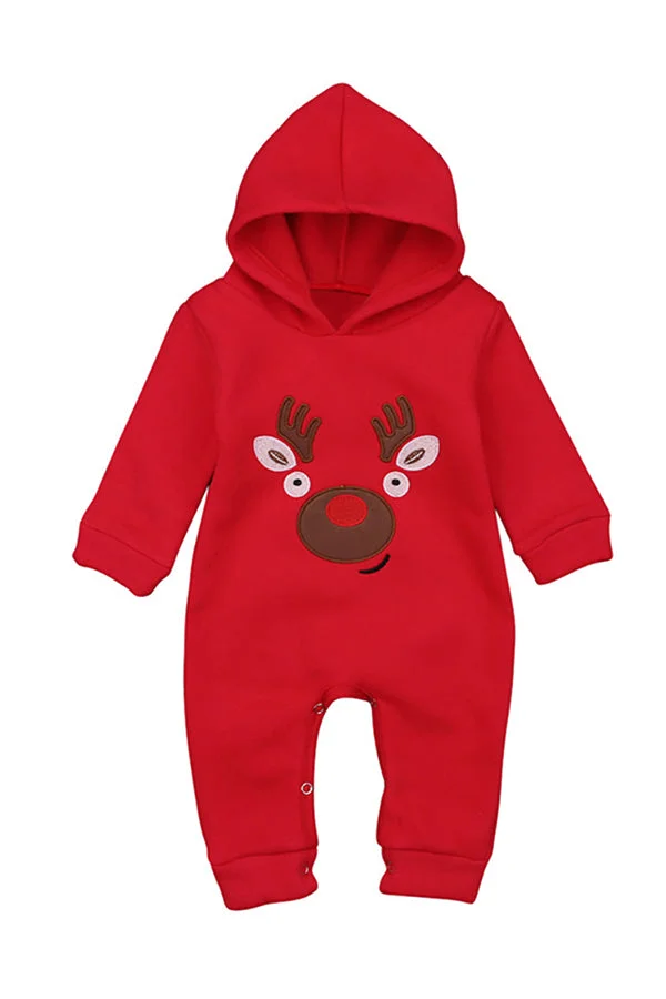 Long Sleeve Hooded Kids Infant Christmas Reindeer Print Pajamas Jumpsuit-elleschic