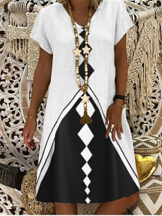 Women Short Sleeve V-neck Floral Printed Midi Dress