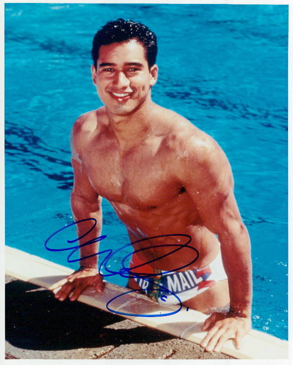 Mario Lopez shirtless speedo in-person signed 8x10 Photo Poster painting