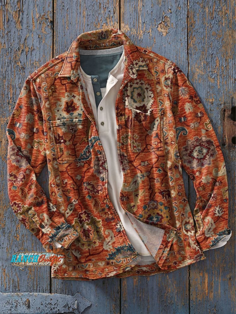 Men’s Vintage Retro Stripe Art Print Casual Long Sleeve Shirt As Picture / S