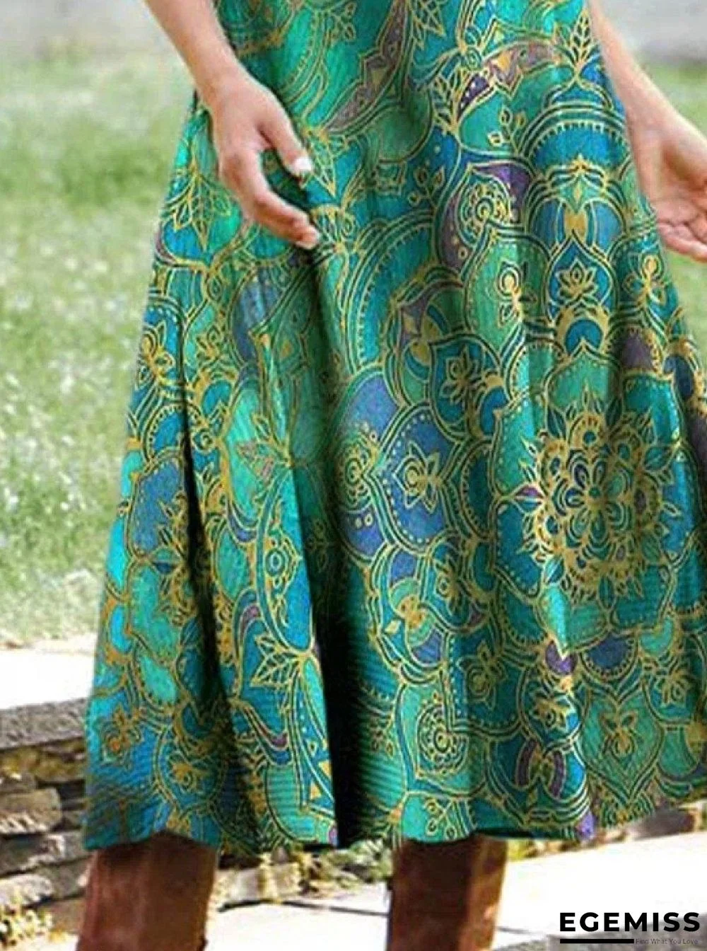 Casual Floral Print V Neck Long Sleeves Shift Dress | EGEMISS